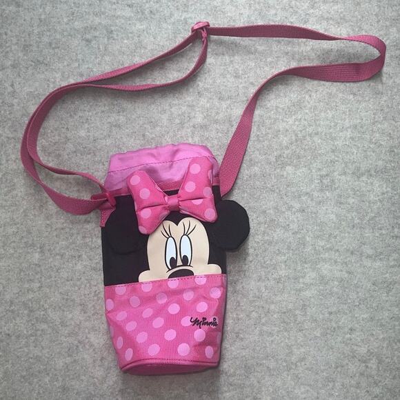 Disney Other - Disney Minnie Mouse Pink Crossbody Water Bottle Bag Adjustable Strap